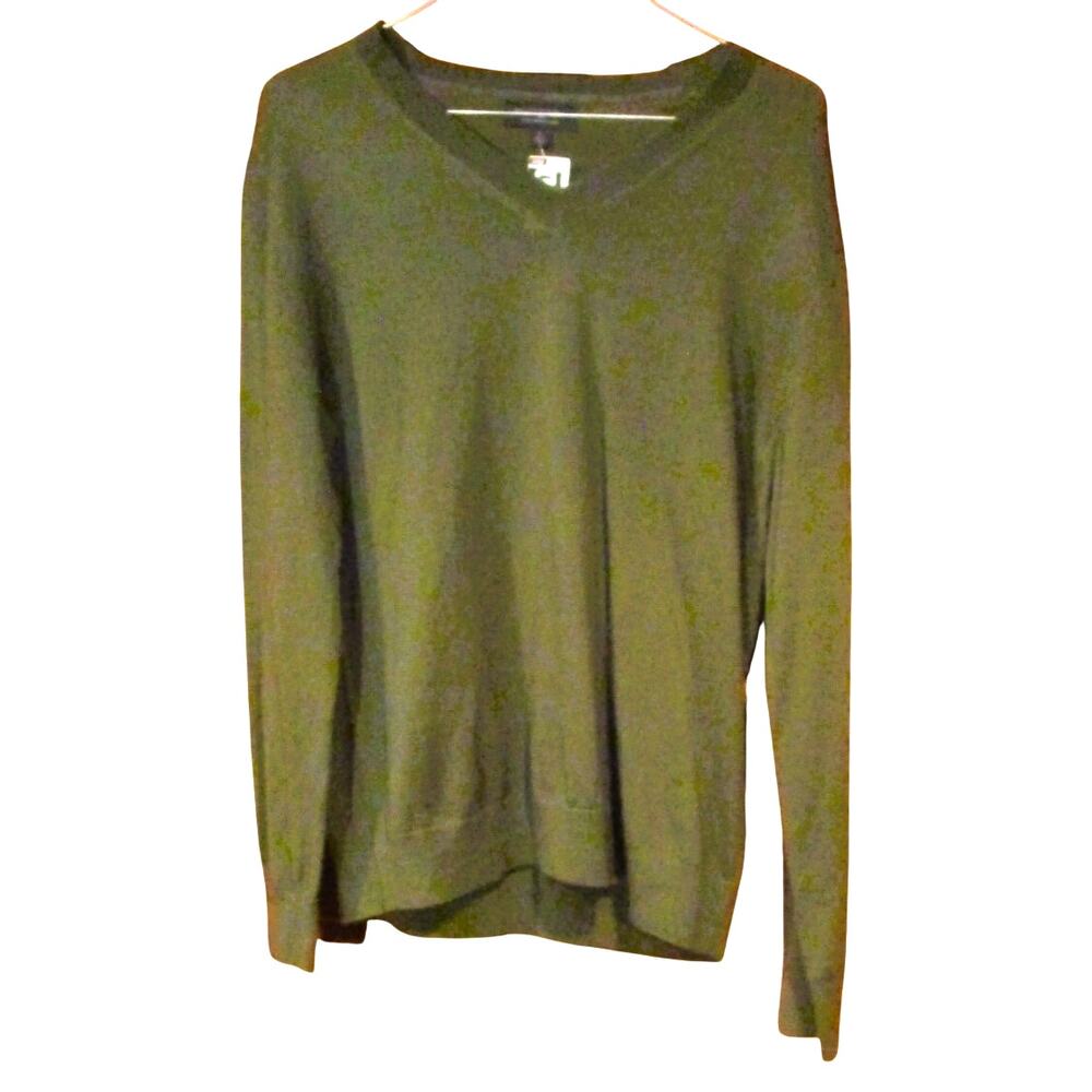 Banana Republic Men's V-Neck Sweater Forest Green Merino Wool Size Large Preppy